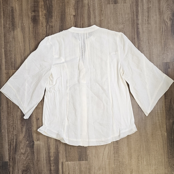 EUC Soft Surroundings Button Front Wide Sleeve Ruffle Linen Blouse - Picture 2 of 5